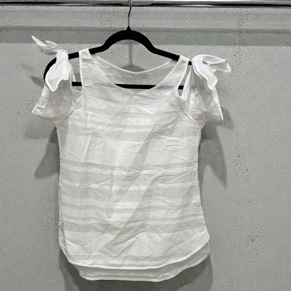Anne Fontaine White stripe Top w/ bow sleeve detail side zip sz 40 US sz 6-8